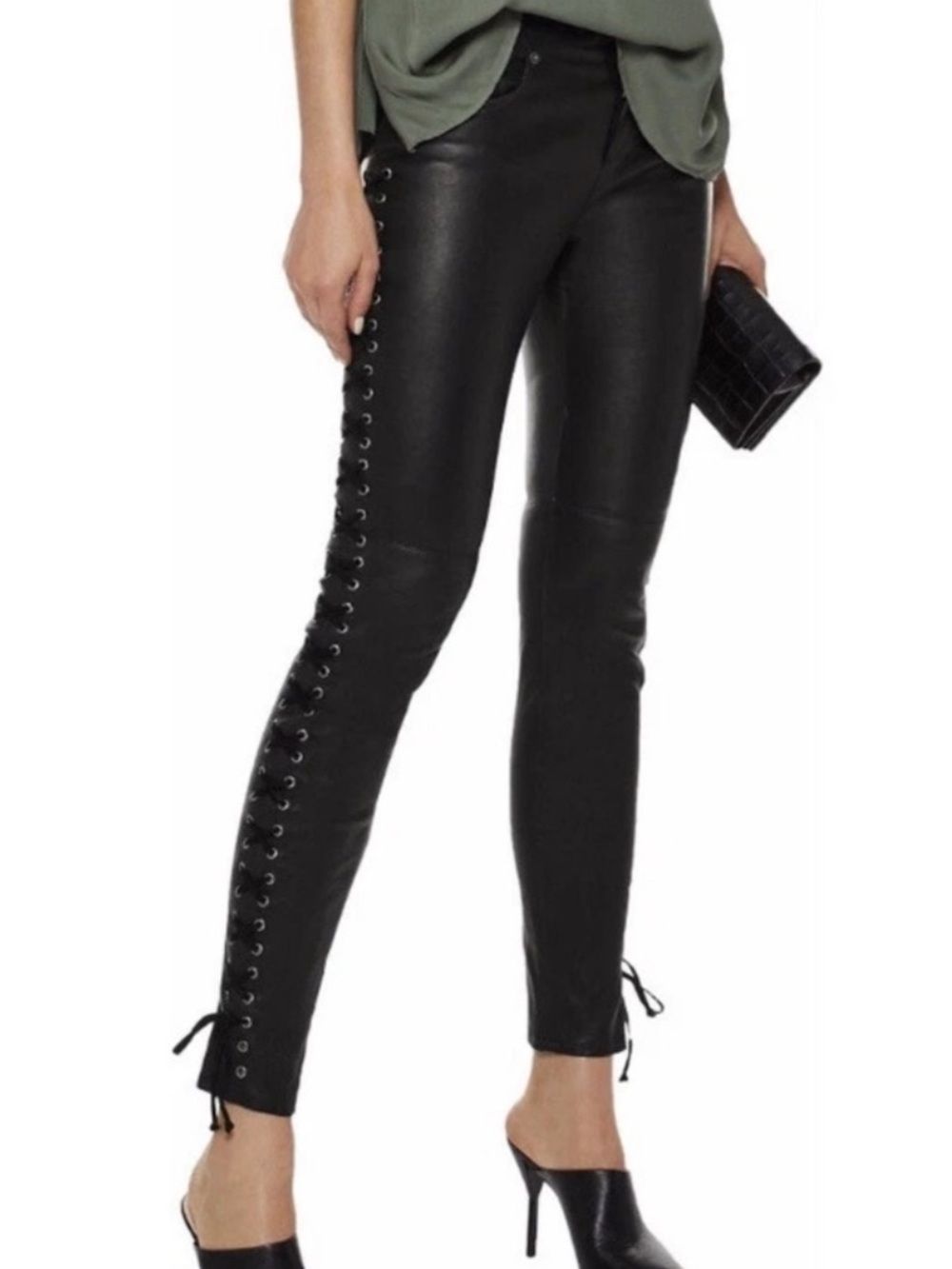 Haute Hippie Black Leather Lace up Tie Pants